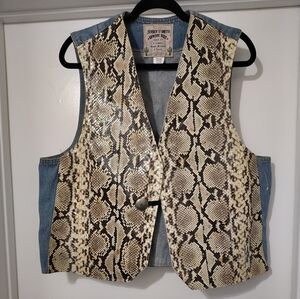Vintage Genuine Snakeskin Front Denim Vest Jensen Smith Cowboy Code Size X-Large